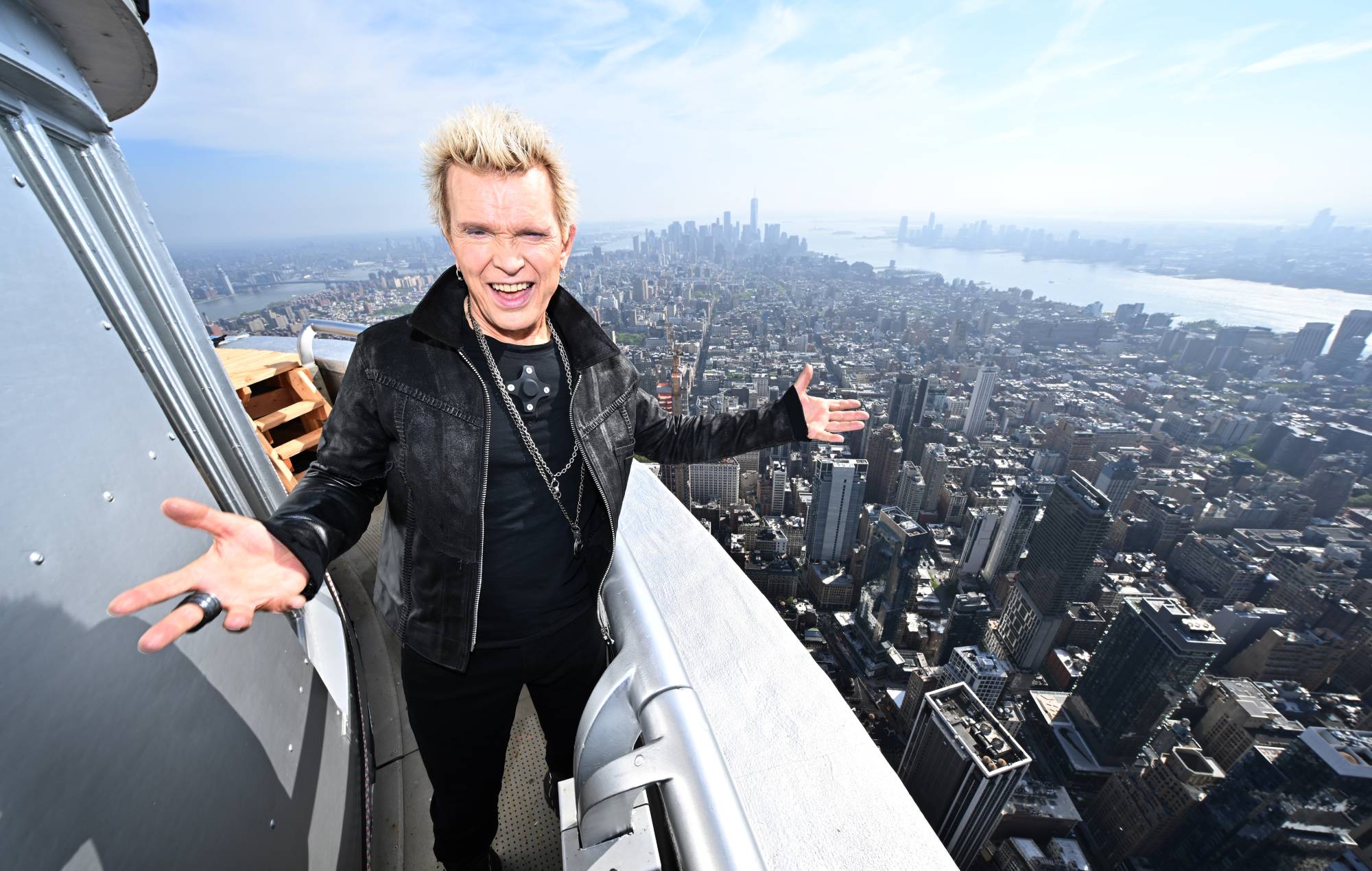 Billy Idol poses for a photo at the top of the Empire State Building to celebrate 40 Years of 'Rebel Yell' on April 30, 2024 in New York City. (Photo by Roy Rochlin/Getty Images for Empire State Realty Trust)